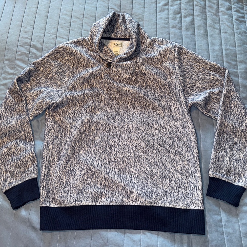 LL Bean Men's Medium Heritage Marled Fleece Pullover Sweater Light Dark Blue
